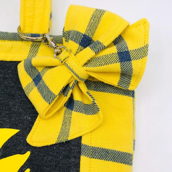 Handmade Tote Bag: Repurposed, Sunflower on Plaid, Grey, Yellow, Blue, Cottage - Picture 5 of 10